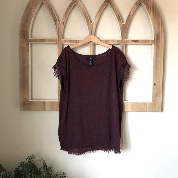 GAP Tops - Gap Burgundy Eyelash Lace Shirt